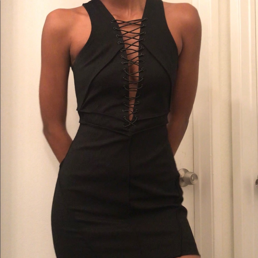 Lace Up Little Black Dress